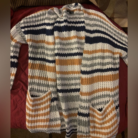 Long knitted cardigan with stripes - Picture 1 of 4